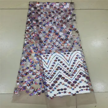 

Free Shipping latest African Lace Fabric in sequines 5yard paillette sequin fabric 2018 high quality sequin mesh fabric A1130-1