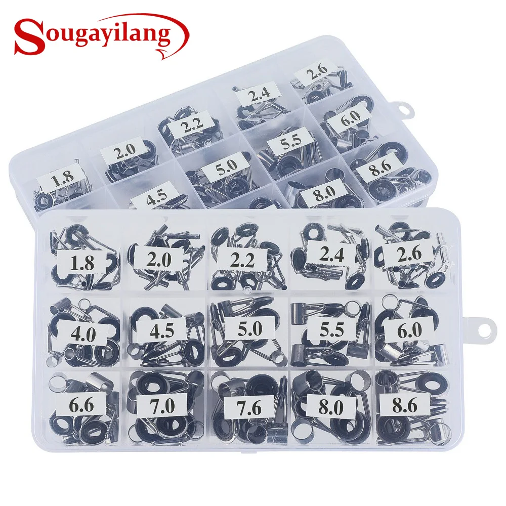 Sougayilang 75Pcs/Box Telescopic Fishing Rod Guide Tip Repair Kit Rod Eye Rings Fishing Rod Guide Fishing Tackle