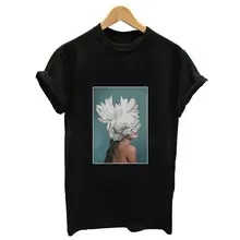 Женская Летняя мода Tumblr Топы уличная белая серая черная футболка эстетика цветы перо принт Harajuku Повседневная футболка