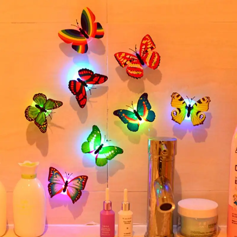 3D LED Colorful Butterfly Decorative Light Stick on Wall Night Light for Xmas Festive Garden