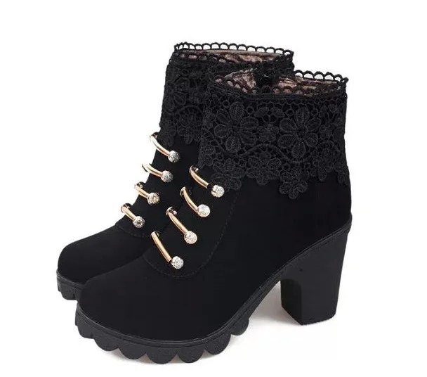 HEE GRAND г. женские ботинки модные ботильоны из PU искусственной кожи с круглым носком женская пикантная обувь на платформе высокий каблук женские размеры 35–40 - Цвет: Черный