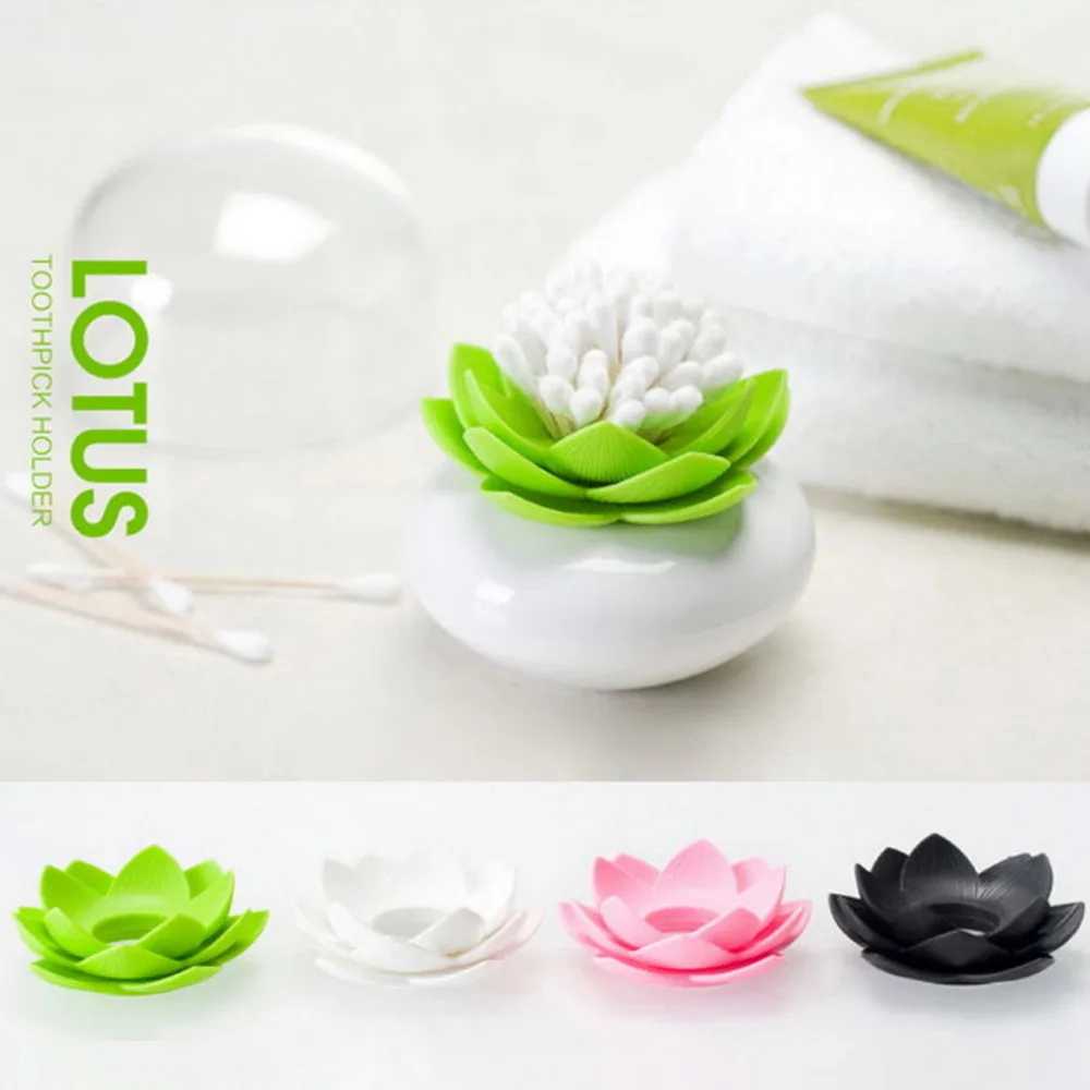 Lotus Flower Cotton Bud Holder Toothpick Case Cotton Swab Box Vase