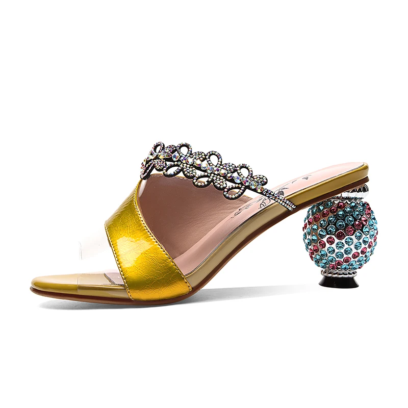 2019 г. Летняя женская повседневная обувь распродажа шлепанцы с камнями золото фиолетовый босоножки на высоком каблуке свадебные из