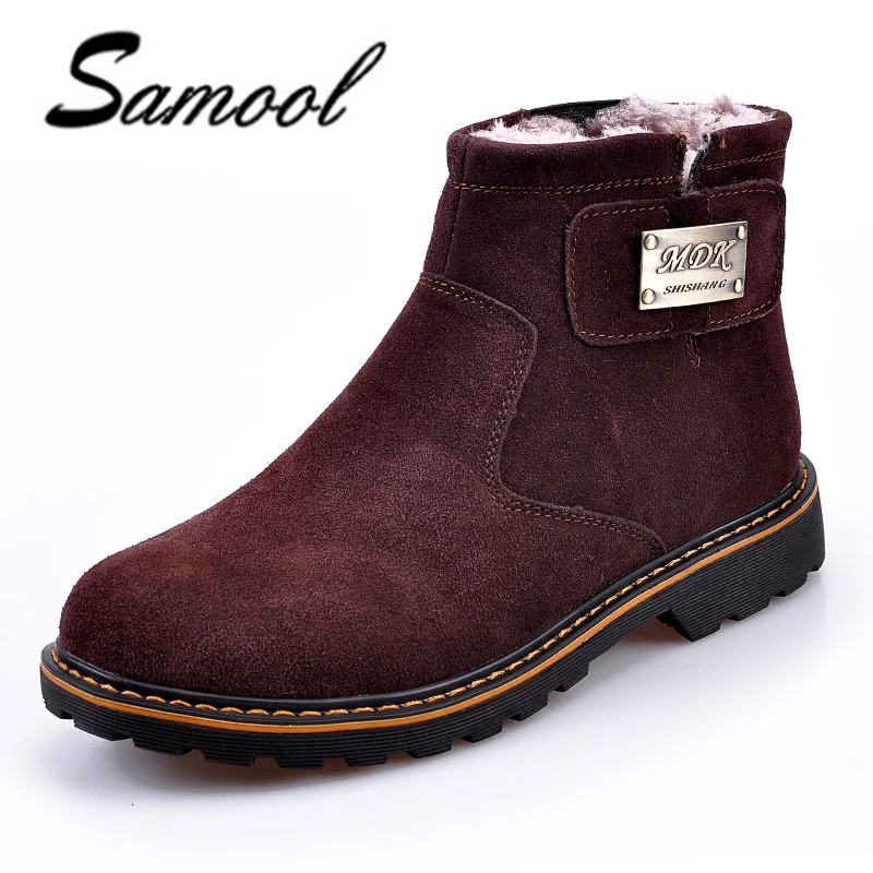 

Leather Men Winter with Fur Keep Warm Ankle Boots Men Round Toe Outdoor Flats Men's Footwear Slip-on Casual Male Snow Boots XX4