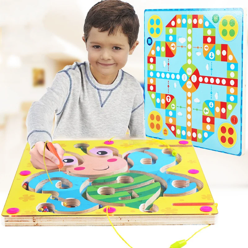 

Children Montessori Educational Toy Wooden 3D Puzzle Animals Marble Maze Magnetic Run Balls Labyrinth Flying Chess Game Kid Gift