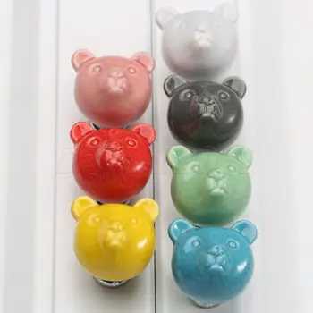 

bowarepro Ceramic Bear Door Handles Kitchen Cabinet Cupboard Drawer Wardrobe Knobs Pulls 32*38*32mm Good Doorknob Colorful