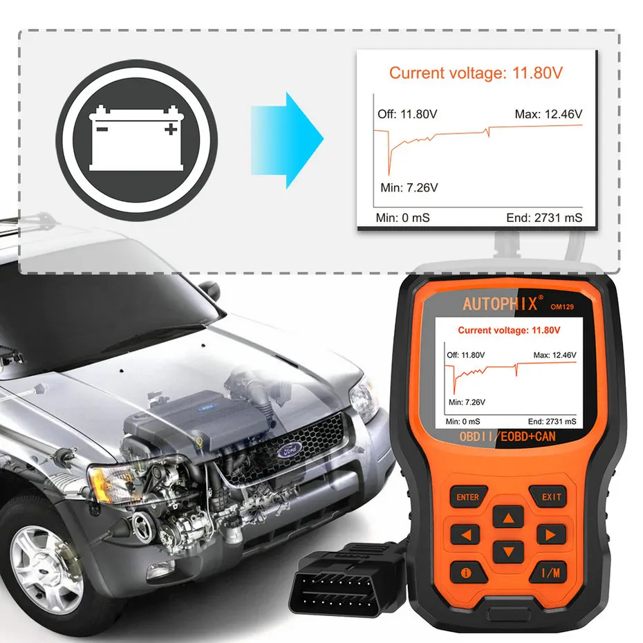 Autophix OM129 OBD2 Авто диагностический сканер мульти-Язык двигателя Батарея проверки данных в режиме реального времени ODB читатель Кода OBDII диагностический инструмент бесплатного обновления