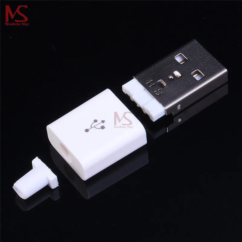 

10PCS Male USB Connector Kit 5P 5pin USB 2.0 Plug Type A DIY Components White w/Plastic Cover