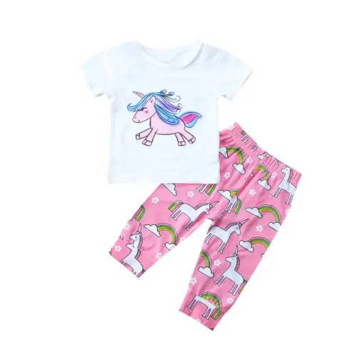 New Unicorn Newborn Baby Girl Outfit Clothes Short Sleeve Tops Rainbow Leggings Pants Headband Pcs Clothing Set In Clothing Sets From Mother Kids On