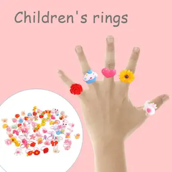 

50Pcs Mix Retro Cartoon Plastic Rings Lot for Kids Children Candy Color Flower Animal Finger Rings Birthday Gift