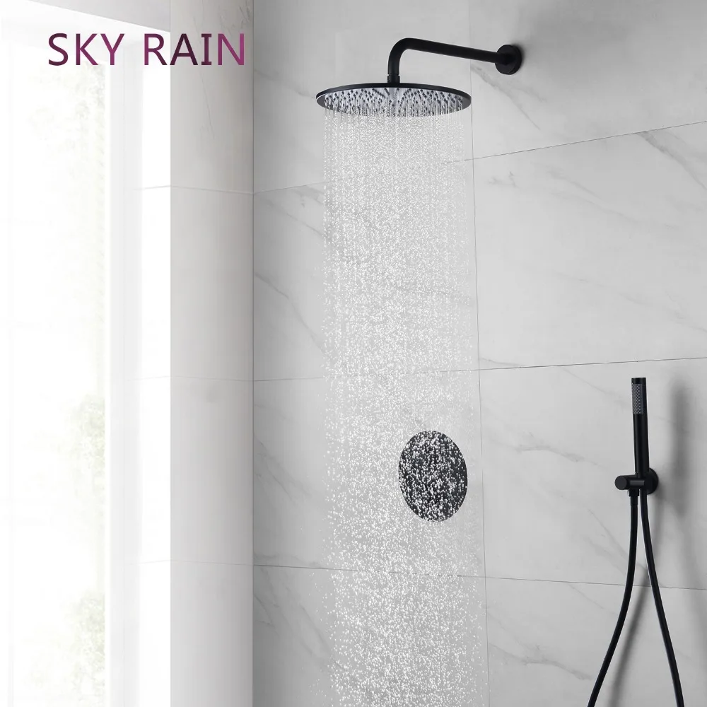 

SKY RAIN Bathroom Matte Black Brass Rainfall Shower Head With Thermostatic Valve Shower Set