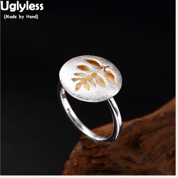 

Uglyless S 925 Sterling Silver Handmade Hollow Leaf Finger Ring Exaggerated Design Round Personalized Women Rings Ethnic Bijoux