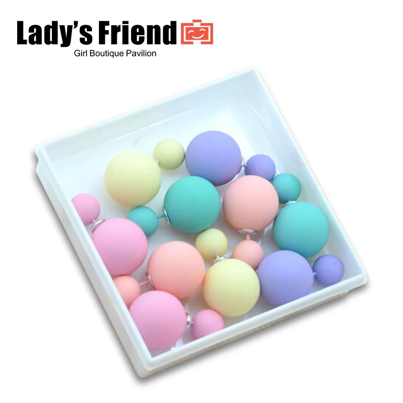 5pair/lot 2016 Fashion Jewelry Women Earrings Double Sided Matte Ball Simulated Pearl Stud Earrings For Women Set Girl Colorful