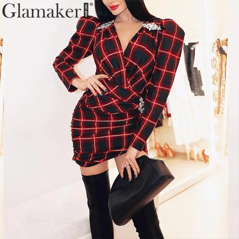 Glamaker продано женское летнее Плиссированное короткое платье с v-образным вырезом