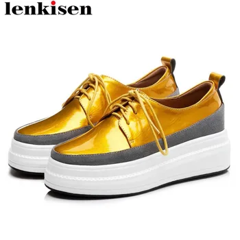 

Lenkisen luxury sheep leather thick med bottom lace up sneakers thick bottom platform British school dating vulcanized shoes L92