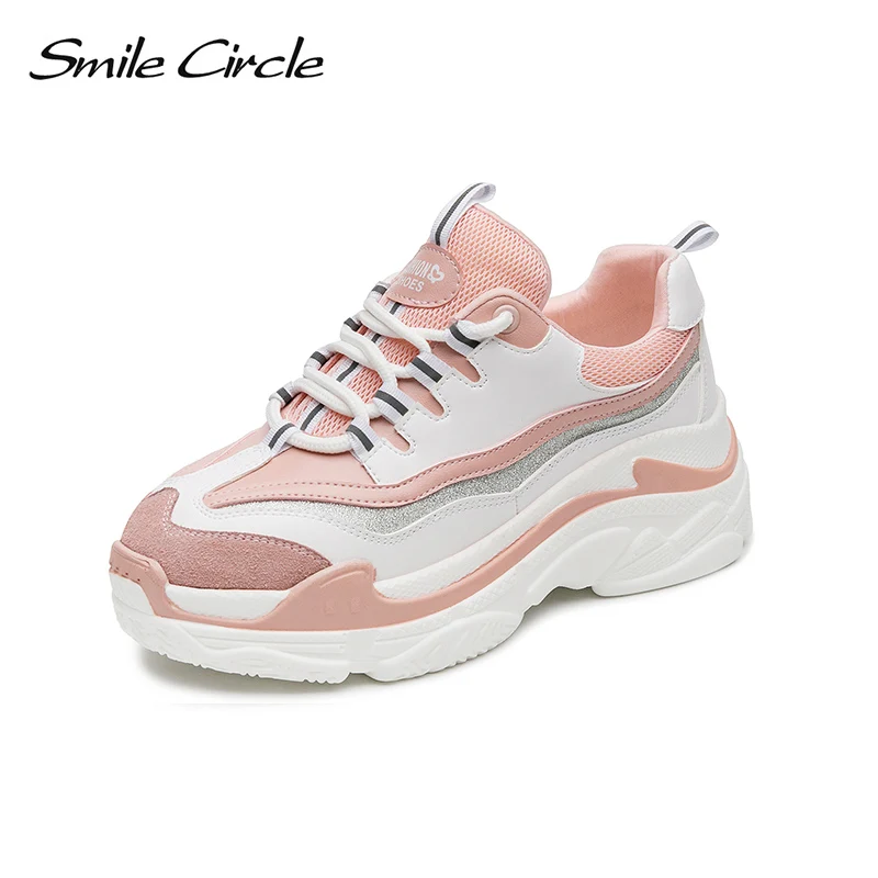 

Smile Circle 2018 Spring Women Sneakers Shoes For Woman Fashion Lace-up Flat Platform Thick bottom Shoes White Casual Shoes