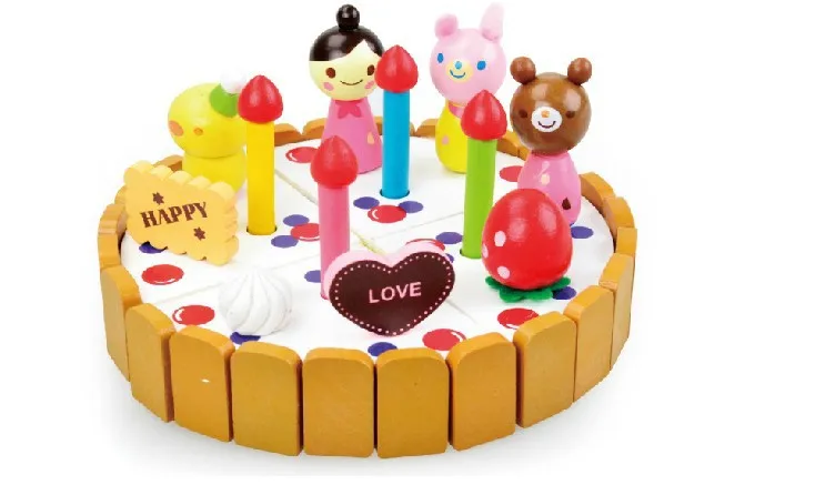 

Wooden baby birthday cake cut for fun toy gift child toy kitchen toy