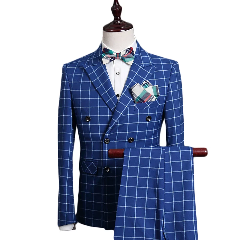 Plyesxale, двубортный мужской костюм,, приталенный, свадебные костюмы для мужчин, королевский синий смокинг, пиджак, известный бренд, клетчатые костюмы Q338 - Цвет: Royal Blue