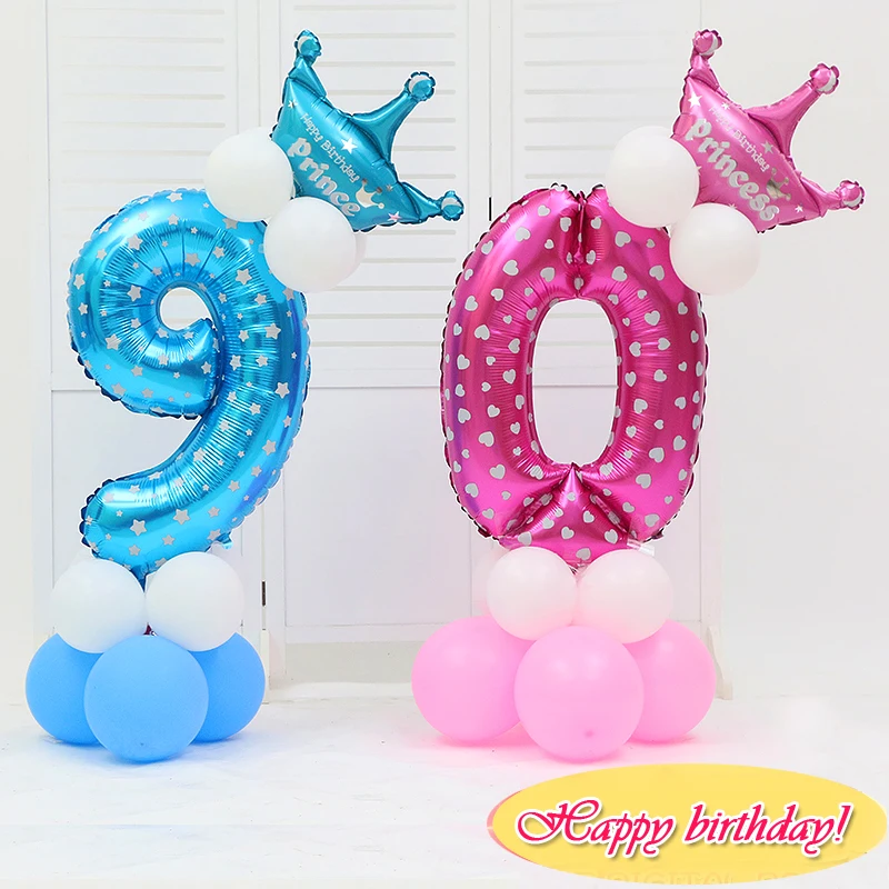Birthday Decoration Pink&Blue Digit Number Foil Balloon Helium Inflatable 