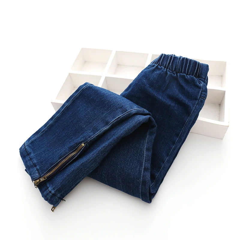 

2018 Spring Autumn New 3-10 Years Children Elastic Long Trousers Pants Slim Skinny Side Zipper Baby Kids Girls Denim Jeans