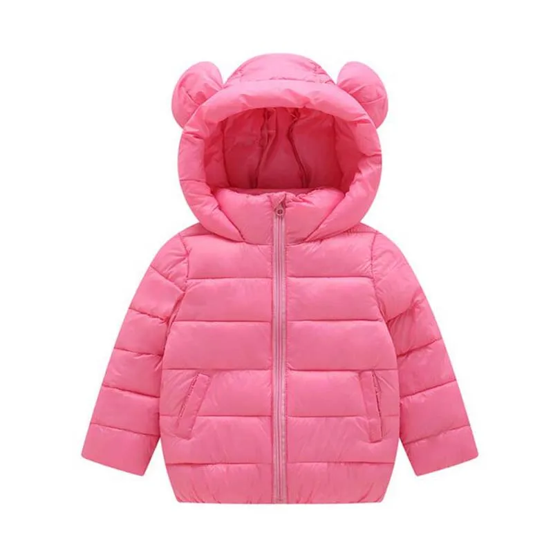pink Модные ультралегкие Детские Пуховые хлопковые куртки Повседневные детские осенне-зимние пальто Верхняя одежда с капюшоном для мальчиков и девочек от 2 до 6 лет, 11 цветов - Цвет: pink