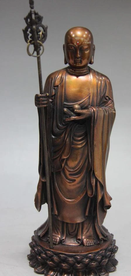 Китайский буддизм стоящий Лотос красная медь, бронза Jizo Рохан статуя монаха, Будды