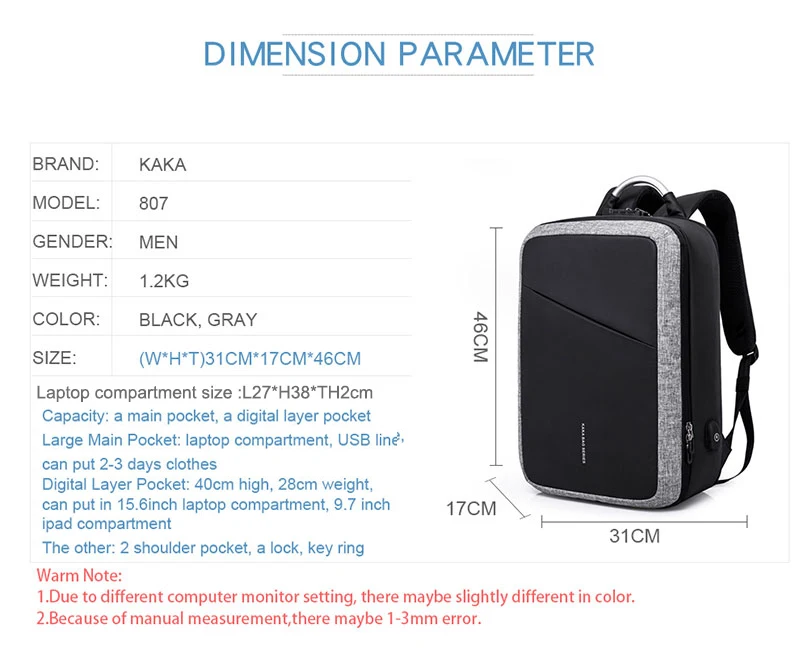 KAKA TSA мужской рюкзак с защитой от кражи, без ключа, USB 15,6, сумка для ноутбука, рюкзак, школьный рюкзак, мужские водонепроницаемые Рюкзаки для путешествий, рюкзак Mochila