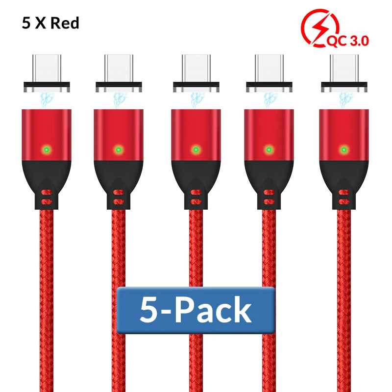 TOPK [5-Pack] 1M 3A Магнитный кабель для быстрой зарядки type-C для samsung S9 S8 Note 8 7 6 для Xiaomi mi8 mix Для huawei P10 P9 - Цвет: Red Cable