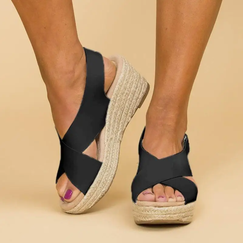 

Women Pumps Cross High Heels Platform Wedge Sandals Ladies Woman Summer Chaussure Gladiator Fish Mouth Open Toes Sandals