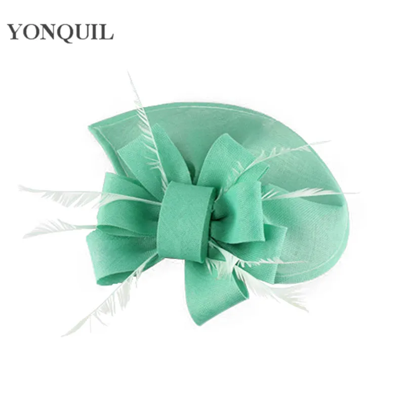 Vintage green wedding hair fascinator hats with fancy feather on head band for women party married race headwear hairclips SYF66