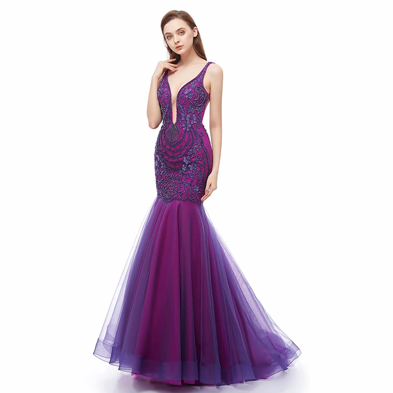 Forevergracedress фиолетовые Выпускные платья Глубокий V средства ухода за кожей шеи рукавов праздники Выпускной одежда Вечеринка платья большого