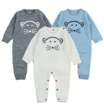 

0-3Y Fashion Baby Boy Romper Funny Cartoon Bear Knitted Newborn Girl Jumpsuits Spring Overalls for Children's One Piece Outfits