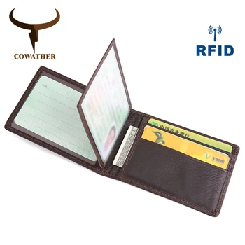 

COWATHER 2019 new design top cow genuine leather wallets first layer cowhide fashion Driver's license purse QK004 free shipping