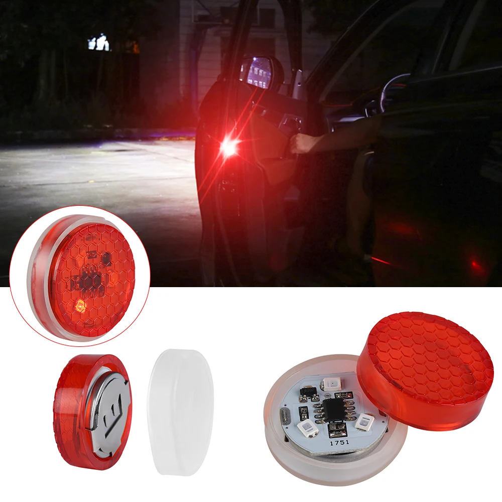 

4pcs Wireless Car Door LED Warning Light Red Strobe Flashing LED Door Open Safety Flicker Anti Rear-end Collision
