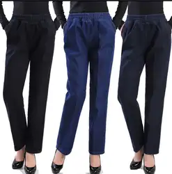 Женские зимние брюки плюс бархатные утепленные брюки для пожилых людей с эластичной резинкой на талии джинсы