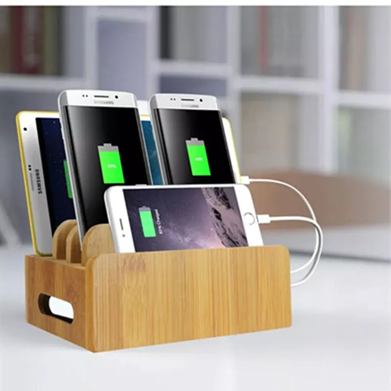 

Creative Charging Storage Box Bamboo Charging Station Dock & Organizer Storage Box for Phone ipad Multi-Device Charging Stand