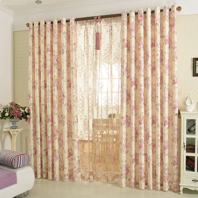 Korean Curtain For Living Room Garden Luxury Floral Finished Product
