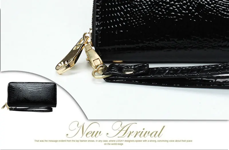 LMS 2017 New Luxury Long Women Wallet and Purses Alligator Patent Leather Zipper Cardholder Ladies Large Capacity Clutch Wallet (20)