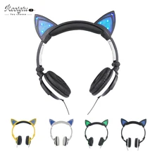 Складные светящиеся наушники с кошачьими ушками, игровая гарнитура, светодиодный наушник для ПК, ноутбука, компьютера, телефона, подарок для девушки или мужчины