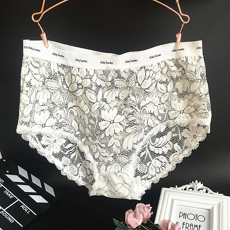 KYRA Big Size Sexy Sheer Lace Panties Women Underwear High-Rise Briefs Transparent Floral Lurex Lace Panty Plus Size XL 2XL 3XL