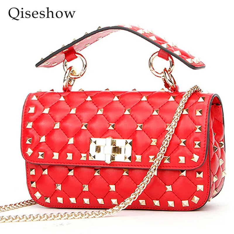 

2017 Women Bag Fashion Evening Women Messenger Bag Rivet Chain Handbag Shoulder Bag Genuine leather Sheepskin Crossbody designer