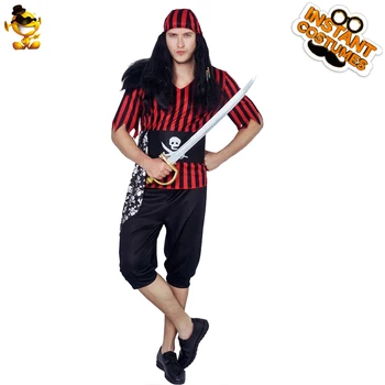 

New Style Men's Pirate Costume Imitation Carnival Halloween Caribbean Costumes Cosplay Skeleton Pirate Outfits