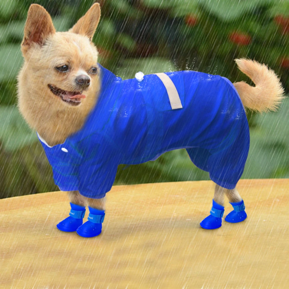 4 шт.; Водонепроницаемая Обувь для собак; Летние Нескользящие резиновые сапоги для дождливой погоды; Защитные носки для маленьких кошек и собак; яркие цвета; носки для щенков; пинетки