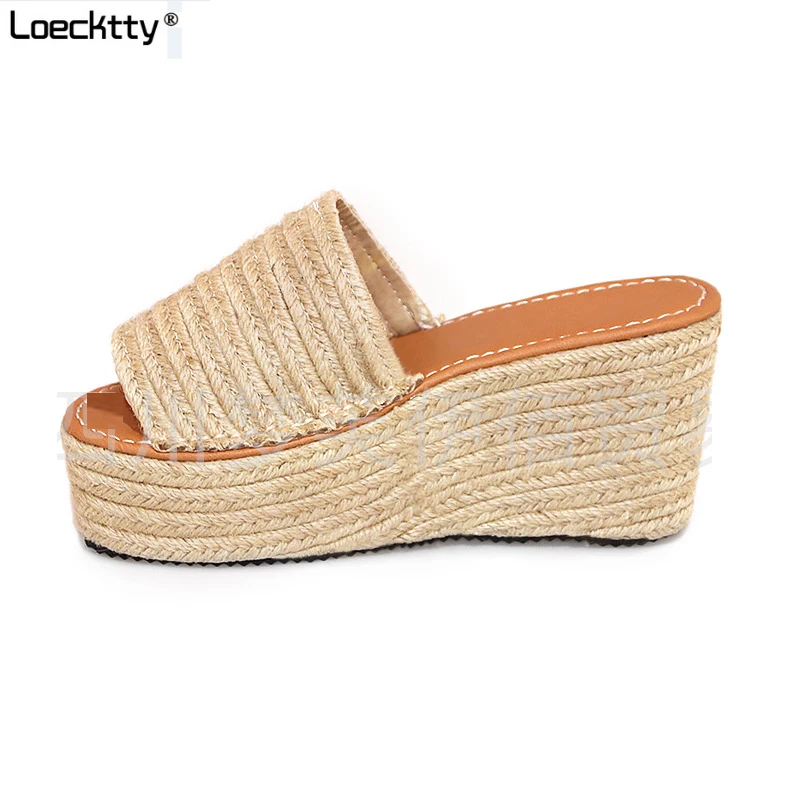 

Slippers women open toe wedges sandals ladies summer high heels espadrilles shoes big size flip flops zapatos mujer Plus size 43