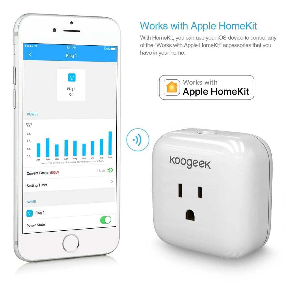 Koogeek Wi-Fi умная розетка работает с Apple HomeKit и Amazon Alexa поддержка голосового управления через Siri или Alexa Home App US Plug