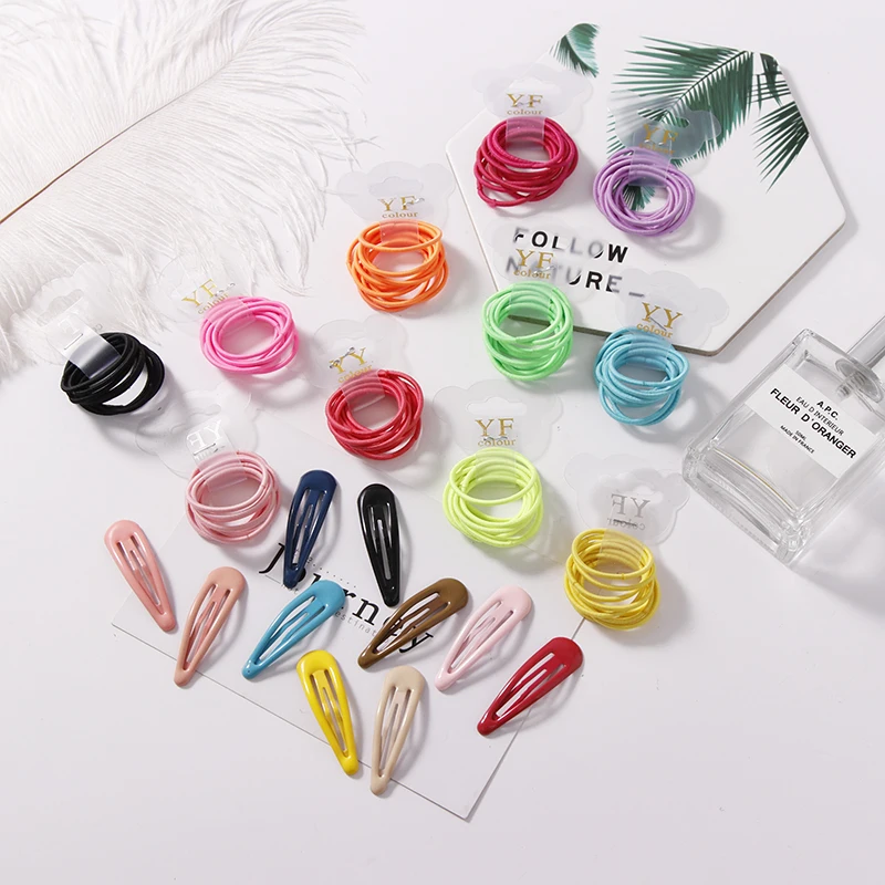 New 20PCS=10 Rubber Bands 10 Hairpins Girls Colorful Elastic Hair Band Ponytail Holder Scrunchies Headband Kids Accessories | Детская