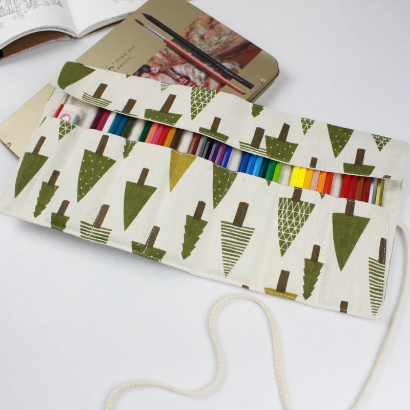 

Christmas Tree Canvas Pencil Case 36/48/72 Holes Roll School Pencil Bag material escolar School Supplies estuche escolar