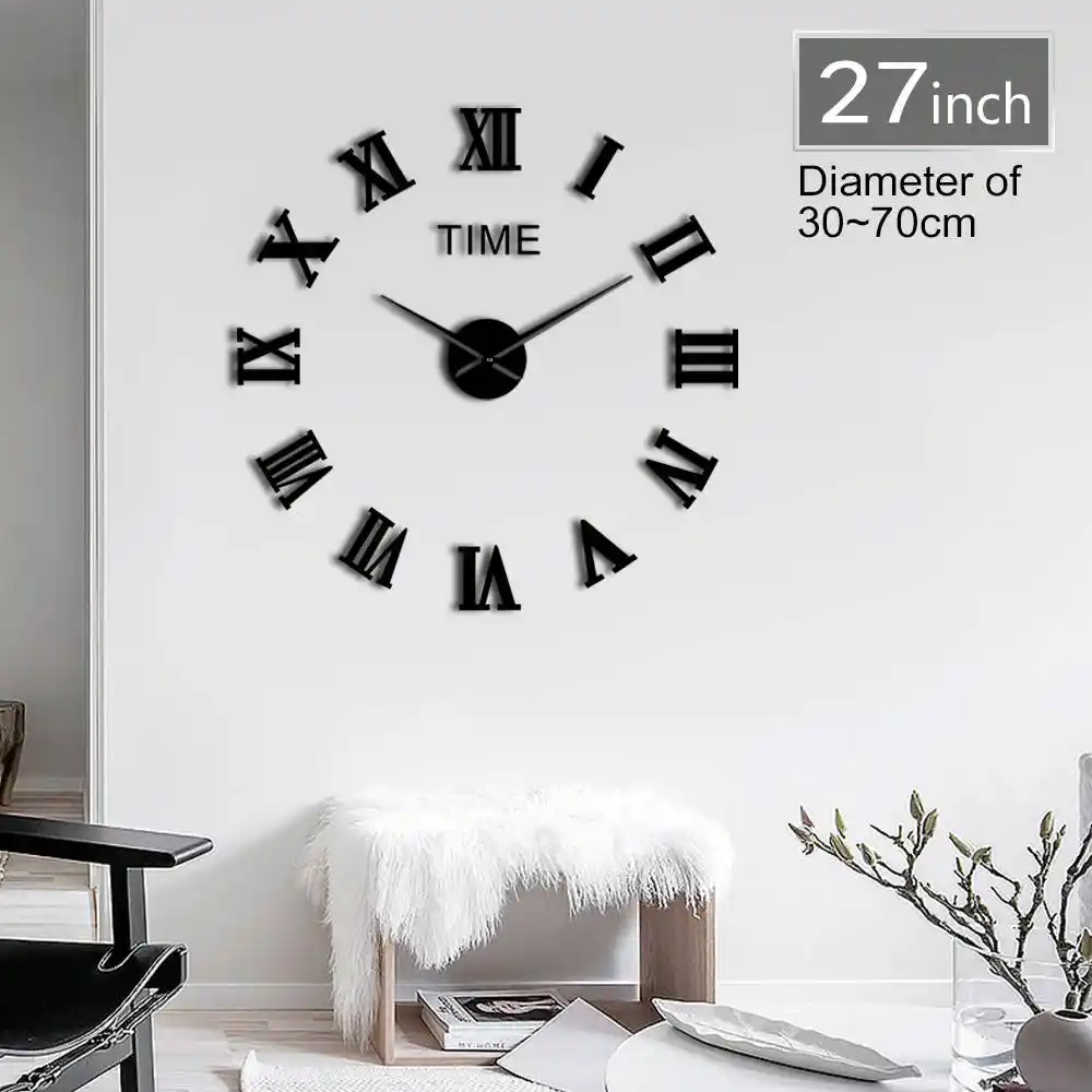 Roman Number Plastic Mirror Wall Clock Home Decal Decor Vinyl Art Stickers