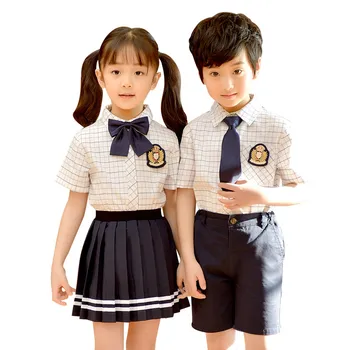 

British Style Plaid Design Shirt Pants Suit With Tie bow Badge Children Student School Uniform Girls Boys Choir Costumes Z991