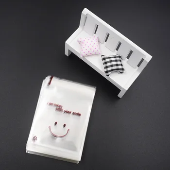 

100pcs/lot 7x7+3cm smile Transparent Cookie Packaging Bags Self-adhesive Plastic Biscuit Bag Wedding Candy Bags